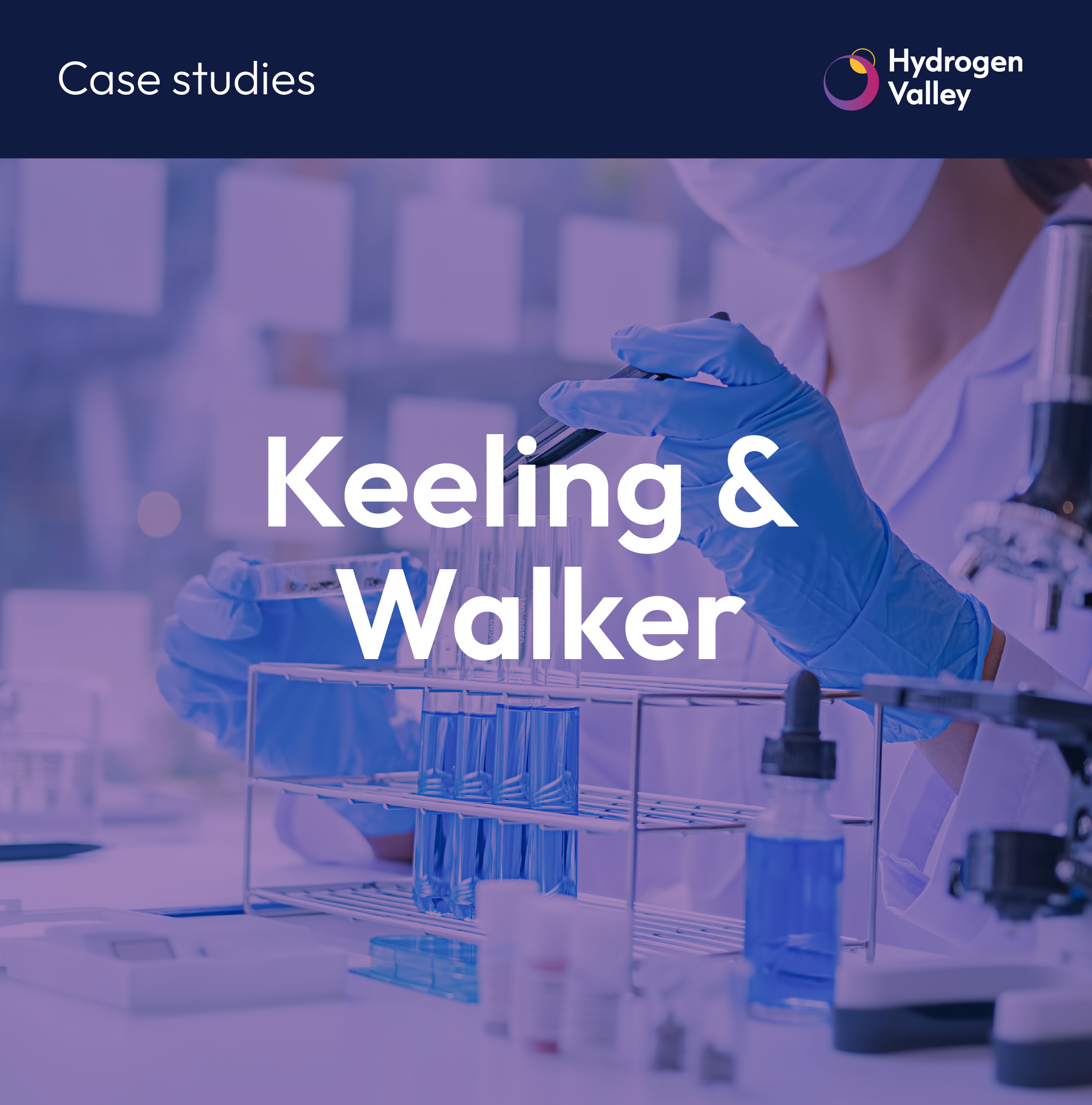 Keeling & Walker case study thumbnail, with a picture of a person working in a lab in the background